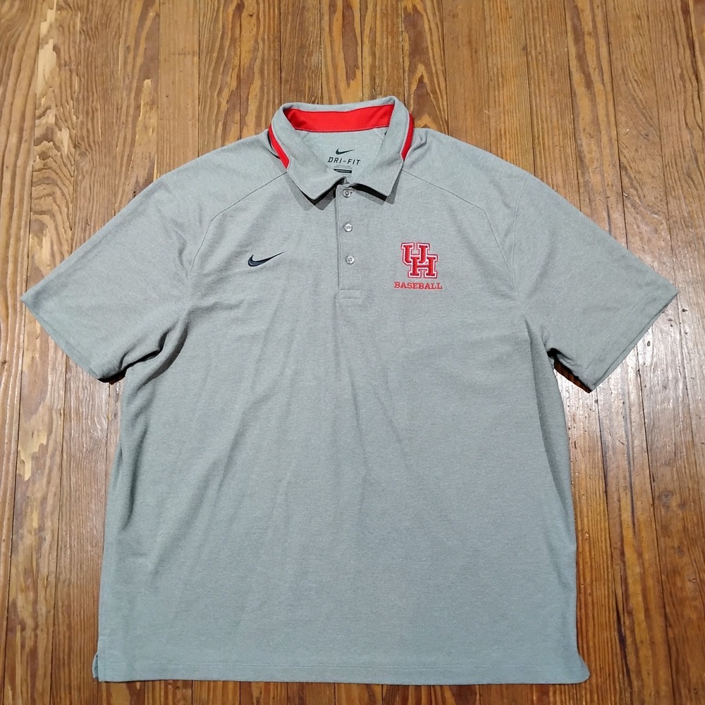 Houston Cougars Shirt Mens XL Gray Nike Dri Fit Embroidered Polo Performance